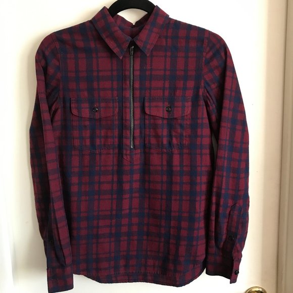 NWT Madewell Flannel Zip-Front Popover Shirt Red - Picture 4 of 8